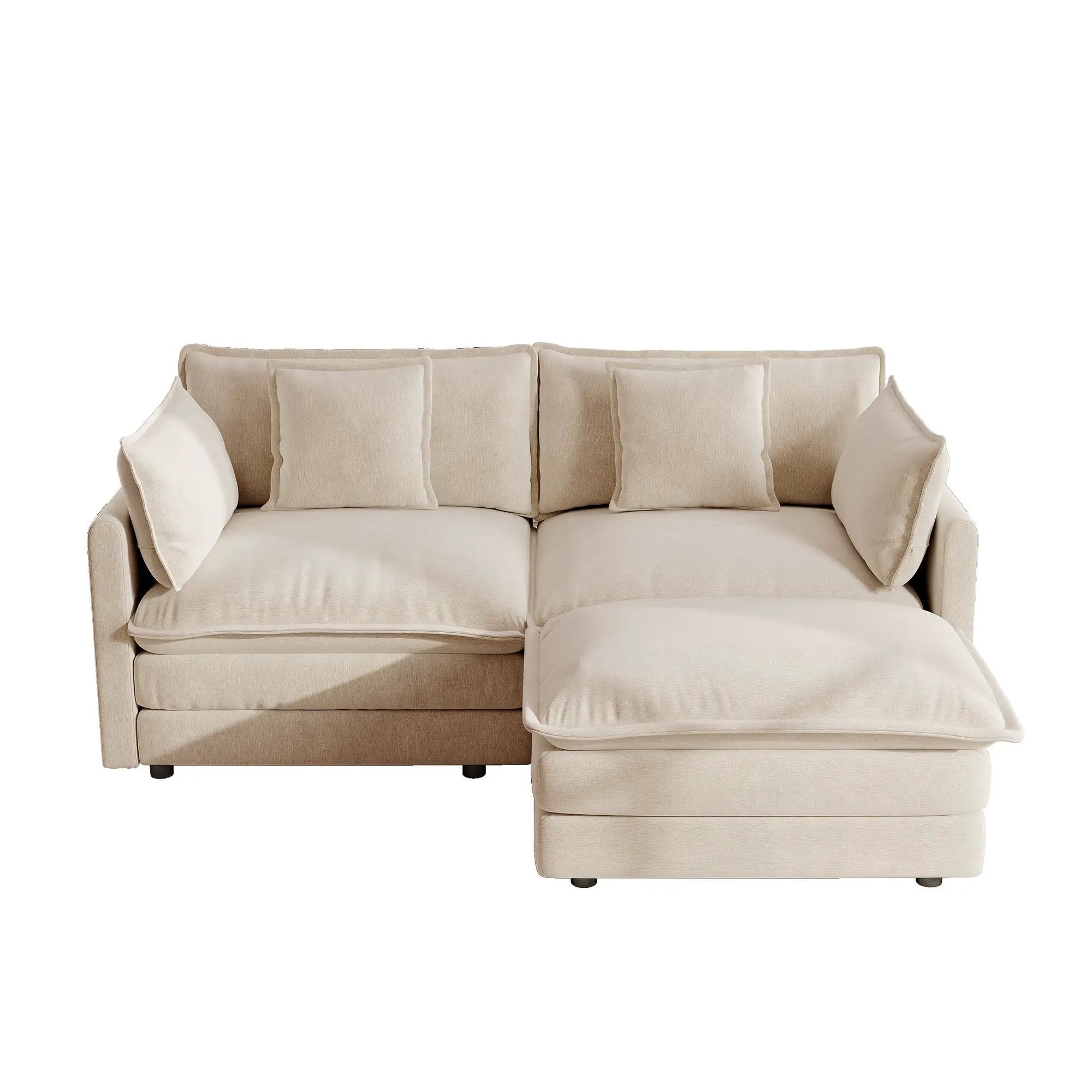 Chenille Two-Seater Sofa with 1 Footrest, 2 Seater L-Shaped Sectional with Ottoman by HouseOfZazla