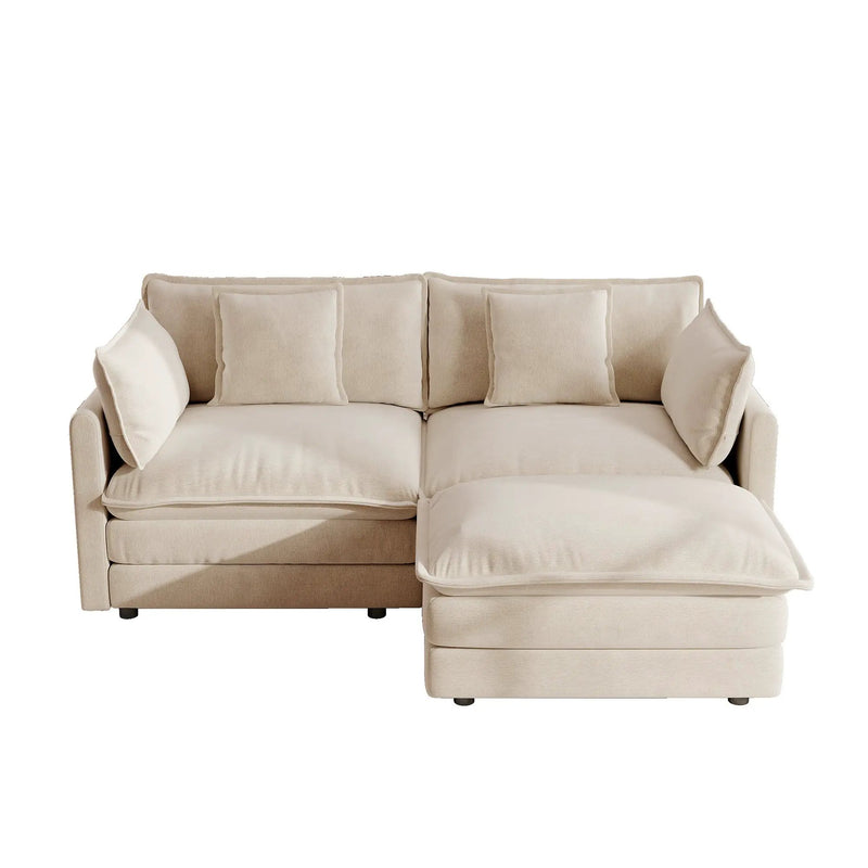 Chenille Two-Seater Sofa with 1 Footrest, 2 Seater L-Shaped Sectional with Ottoman by HouseOfZazla