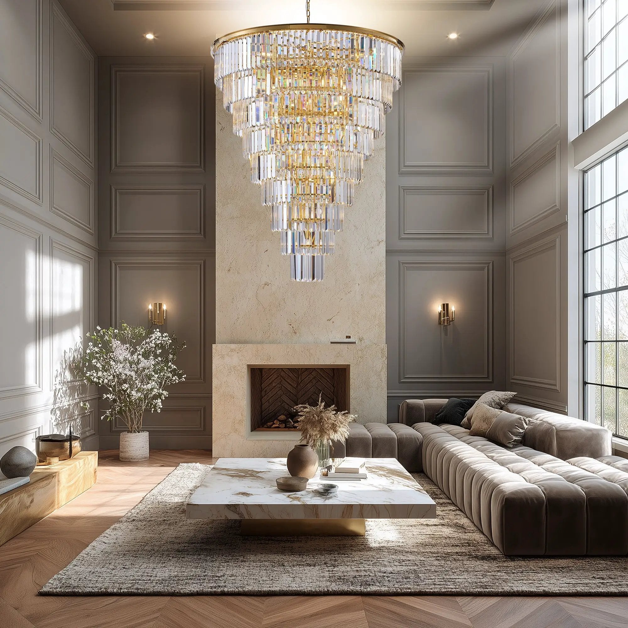 48-Inch Gold Tiered Crystal Tube Chandelier by HouseOfZazla
