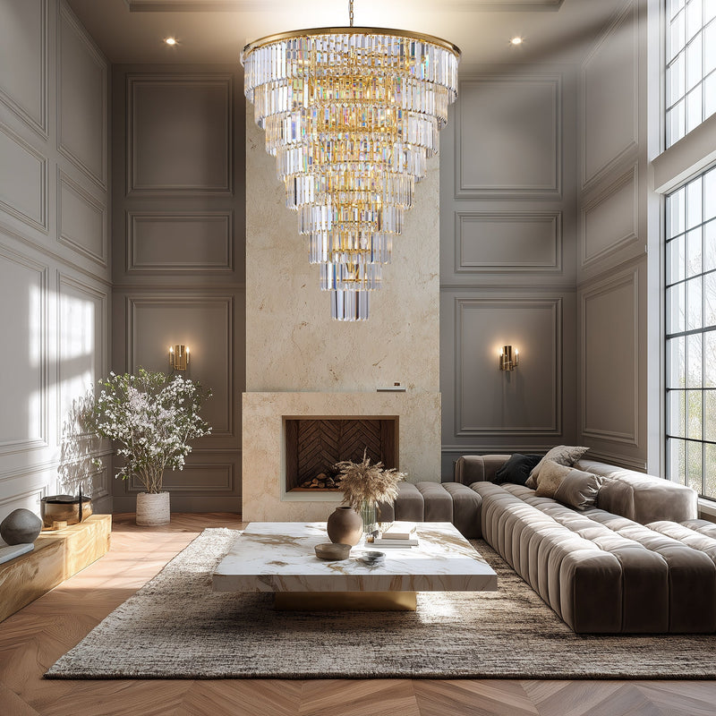 48-Inch Gold Tiered Crystal Tube Chandelier by HouseOfZazla