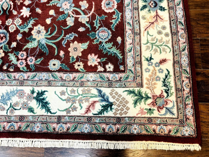 Indo Persian Rug 8x10, Red and Ivory, Floral Allover, Handmade Wool Area Rug by Jewel Rugs