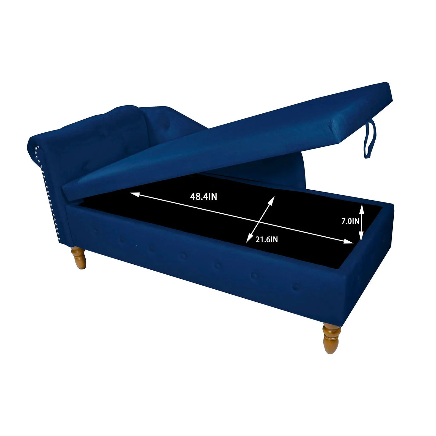 Chaise Lounge Indoor, Lounge Chair For Bedroom With Storage & Pillow, Modern Upholstered Rolled Arm Chase Lounge For Sleeping With Nailhead Trim For Living Room Bedroom Office by Unique Piece Furniture
