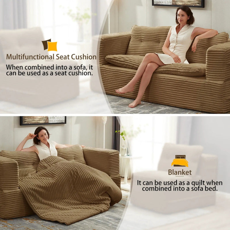 Multi Functional Sectional Sofa Bed With Independent Chaise Lounge And Functional Blanket by HouseOfZazla
