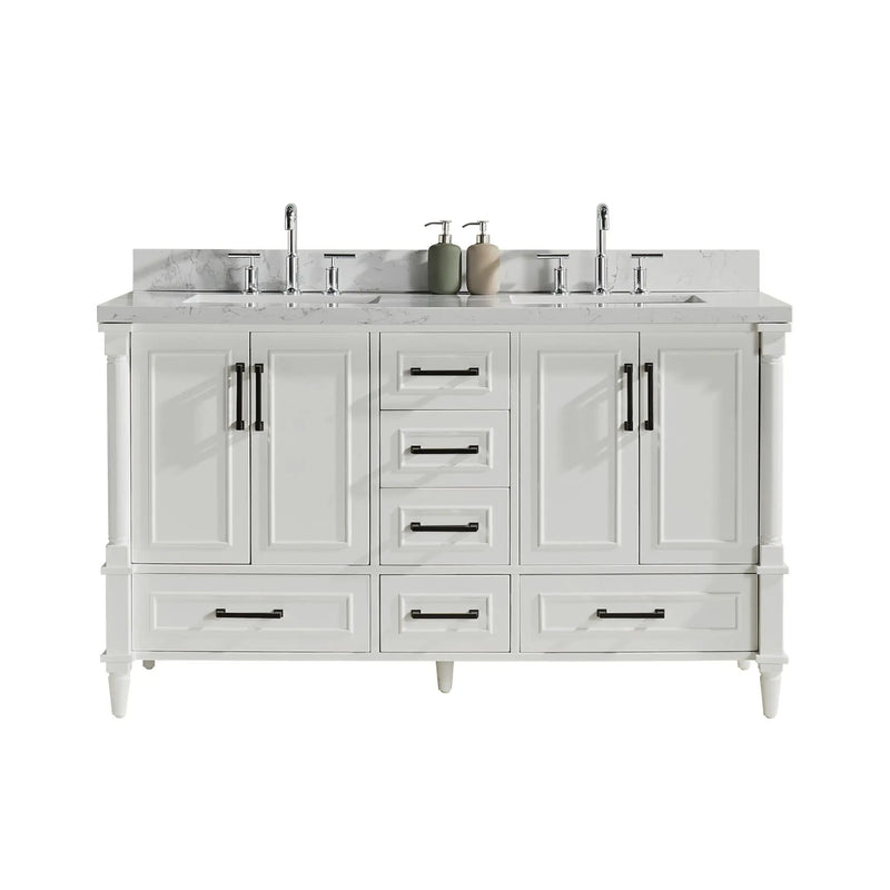 Freestanding Double Bathroom Vanity With Extra Black Handles - White by HouseOfZazla