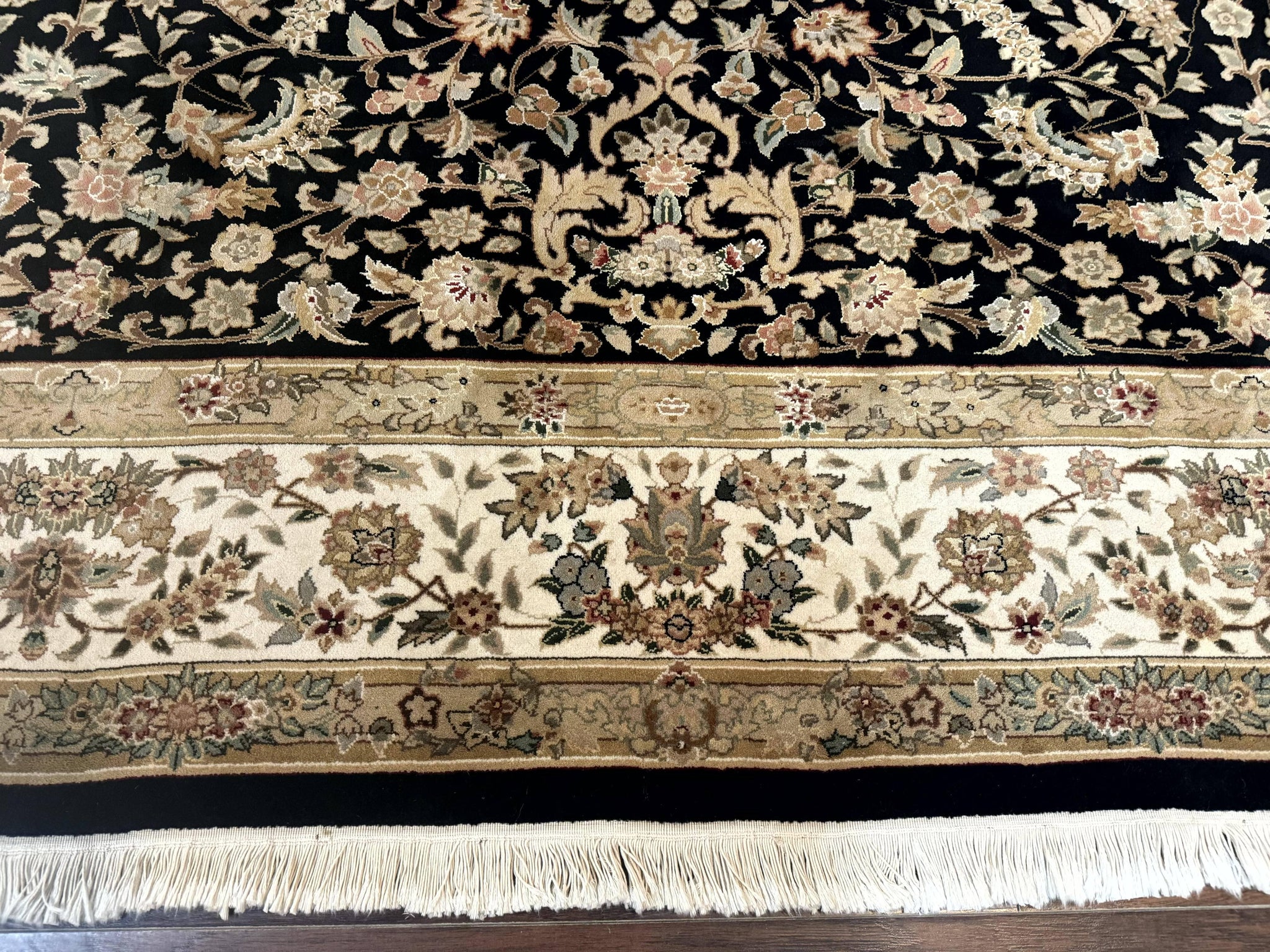 Sino Persian Rug 9x12, Floral Medallion, Black and Ivory, Elegant by Jewel Rugs