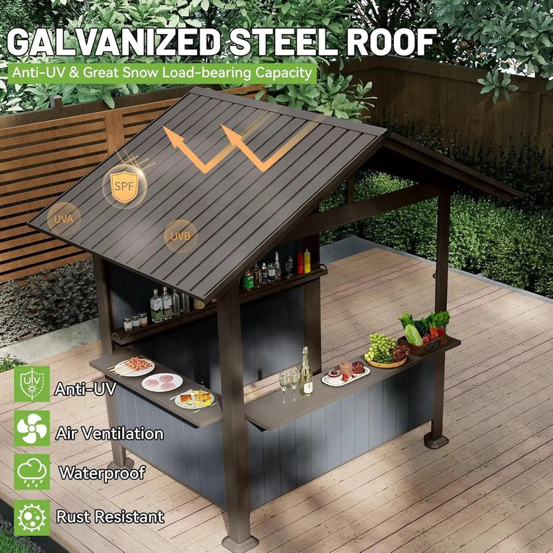9.4x6.2 FT Hardtop Grill Gazebo with Storage Shelves & Resin Shade System by HouseOfZazla