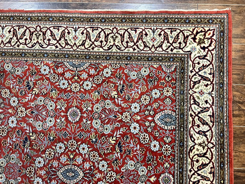 Red Persian Qum Rug 5 x 7.6, Hand Knotted Vintage Wool Fine Carpet 270 KPSI, Floral Allover by Jewel Rugs
