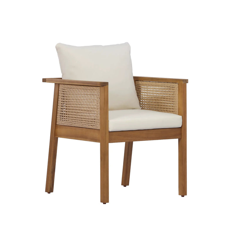 7-Piece Acacia Wood Outdoor Dining Set with Cream Cushions and Natural Wicker by HouseOfZazla