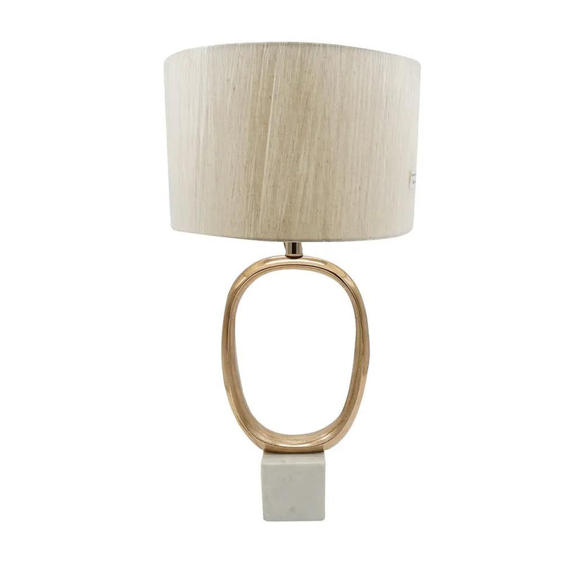 D14x28.5' Oval Shape Cut Out Metal Table Lamp with Cream Linen Shade by HouseOfZazla