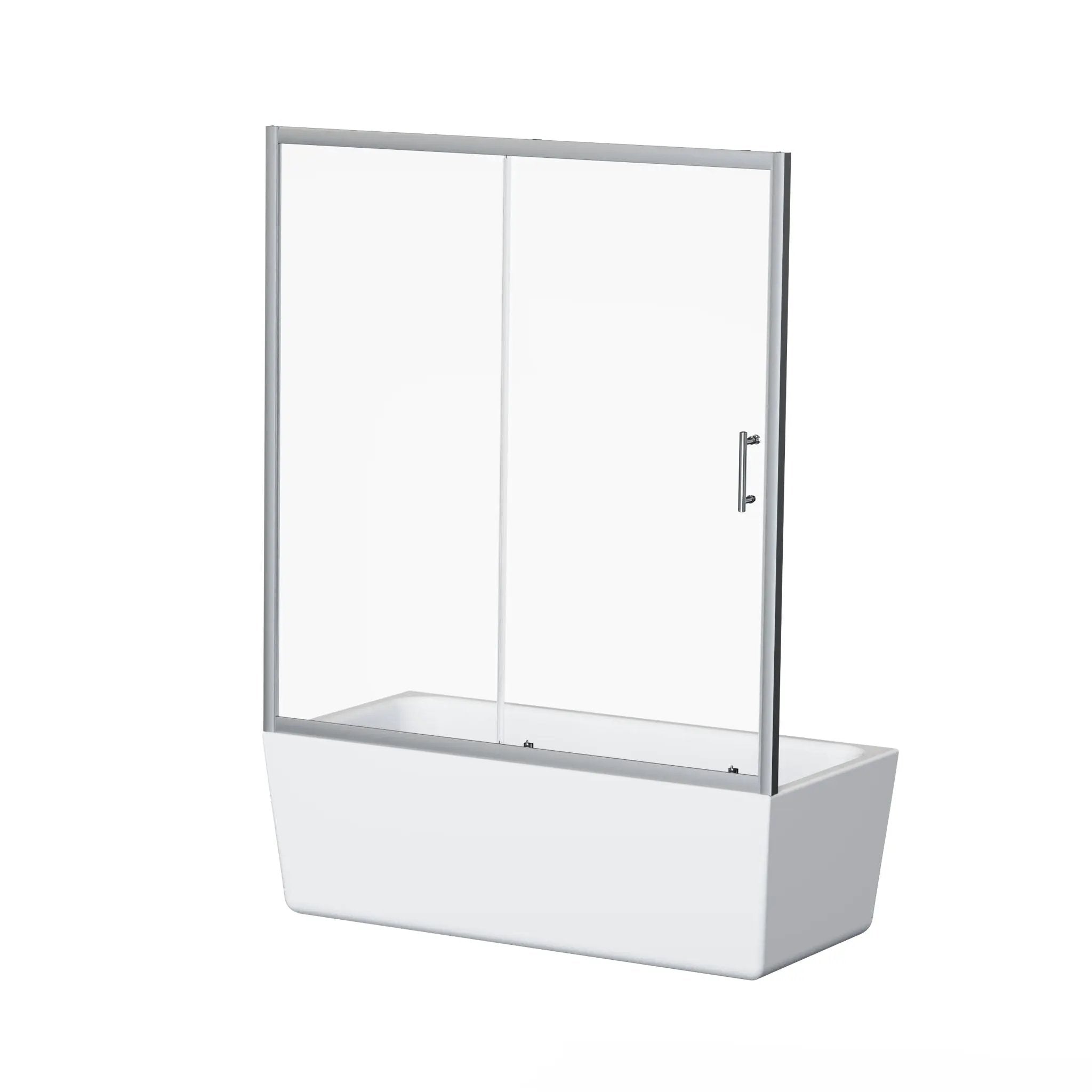 Single Sliding Shower Door For Bathtub With Handle - Chrome by HouseOfZazla