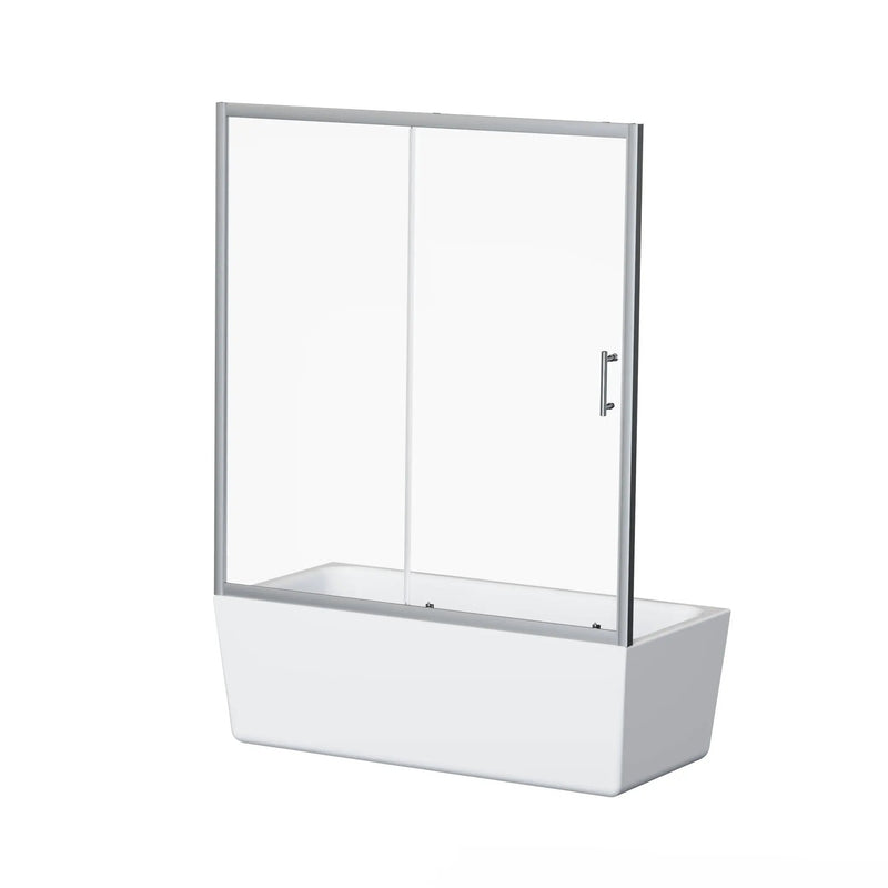 Single Sliding Shower Door For Bathtub With Handle - Chrome by HouseOfZazla