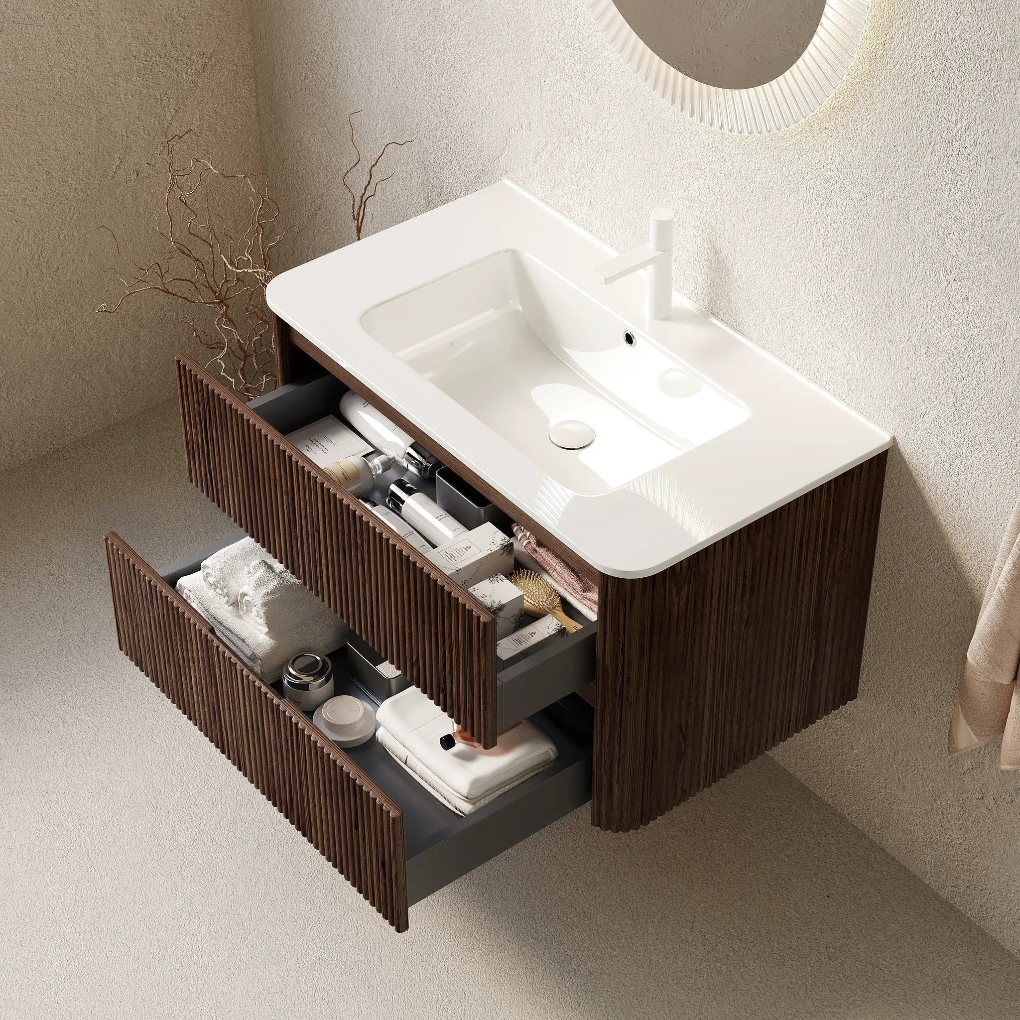 Noor 36" Bathroom Vanity with Sink, Wall-Mounted Floating Plywood Cabinet with 2 Drawers by HouseOfZazla