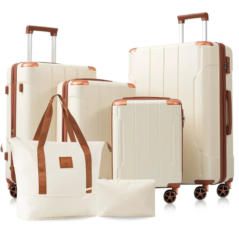 Brown & White 6-Piece Expandable Hardshell Luggage Set by HouseOfZazla