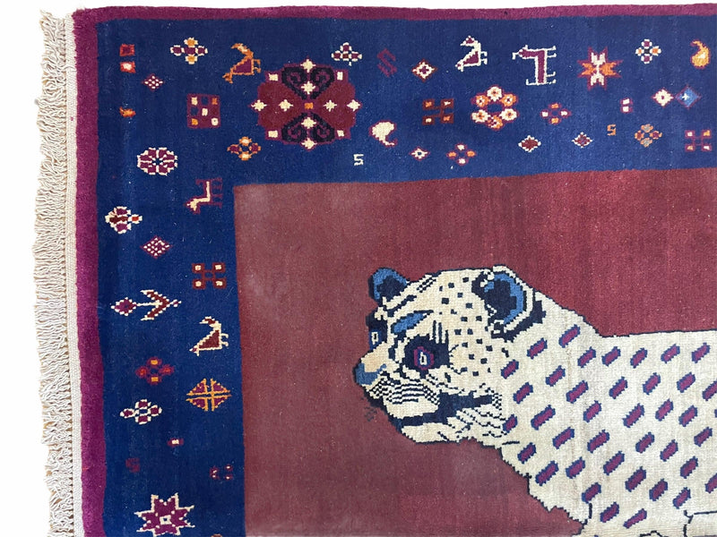 5 X 7 Handmade Zagros Wool Rug Snow White Panther Maroon Blue Organic Dyes by Jewel Rugs