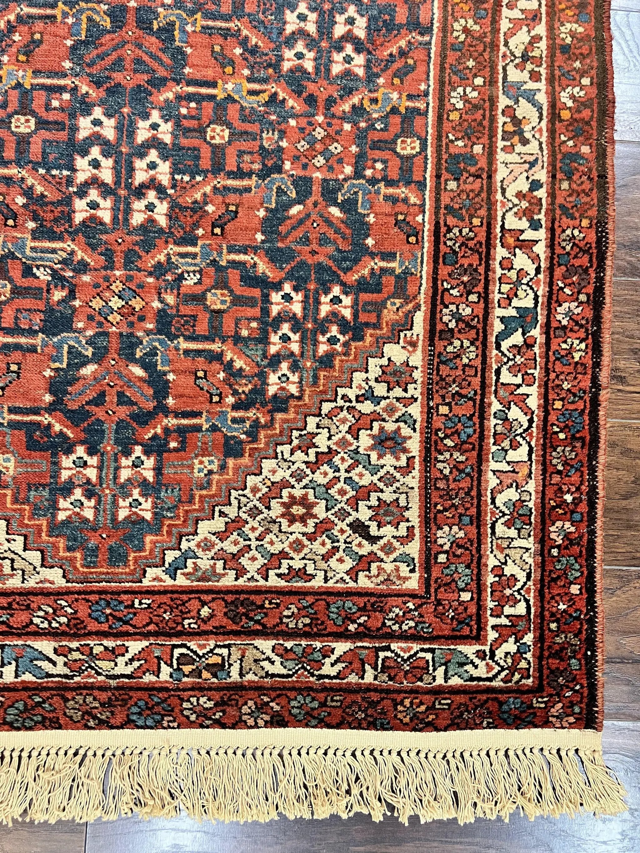 Persian Malayer Rug 4x7, Tribal Rug, Geometric, Antique Oriental Carpet, Red Blue Cream, Boho Rug, Hand Knotted Wool Rug by Jewel Rugs