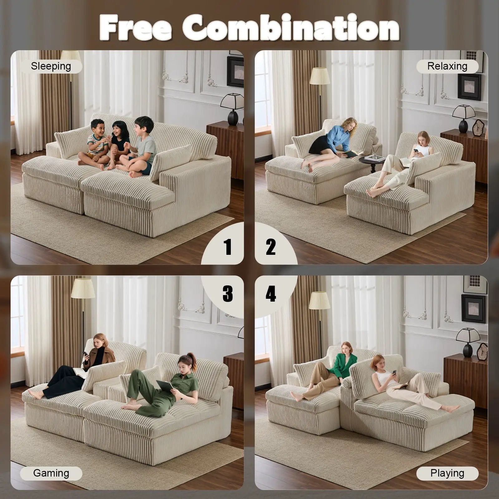 Double Chaise Lounge Chair, Oversized Upholstered Sleeper Cloud Couch by Unique Piece Furniture