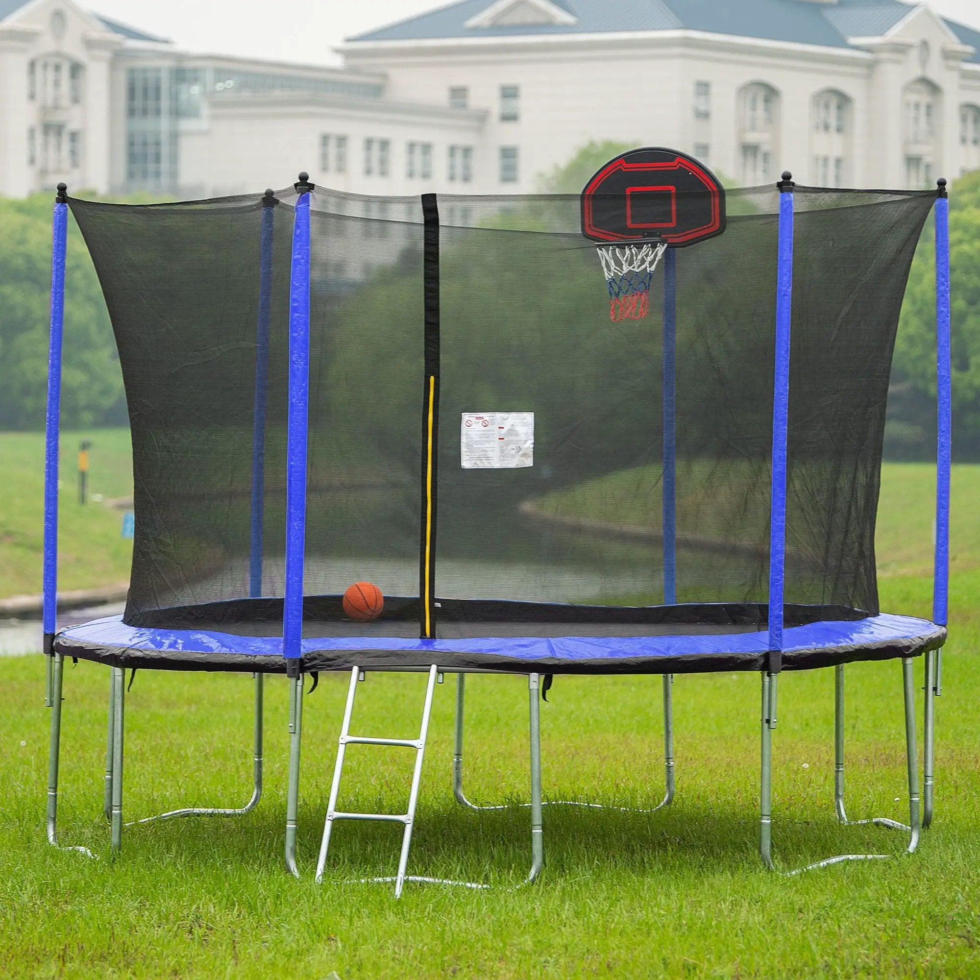 15Ft Trampoline With Basketball Hoop Inflator And Ladder (Inner Safety Enclosure) by HouseOfZazla