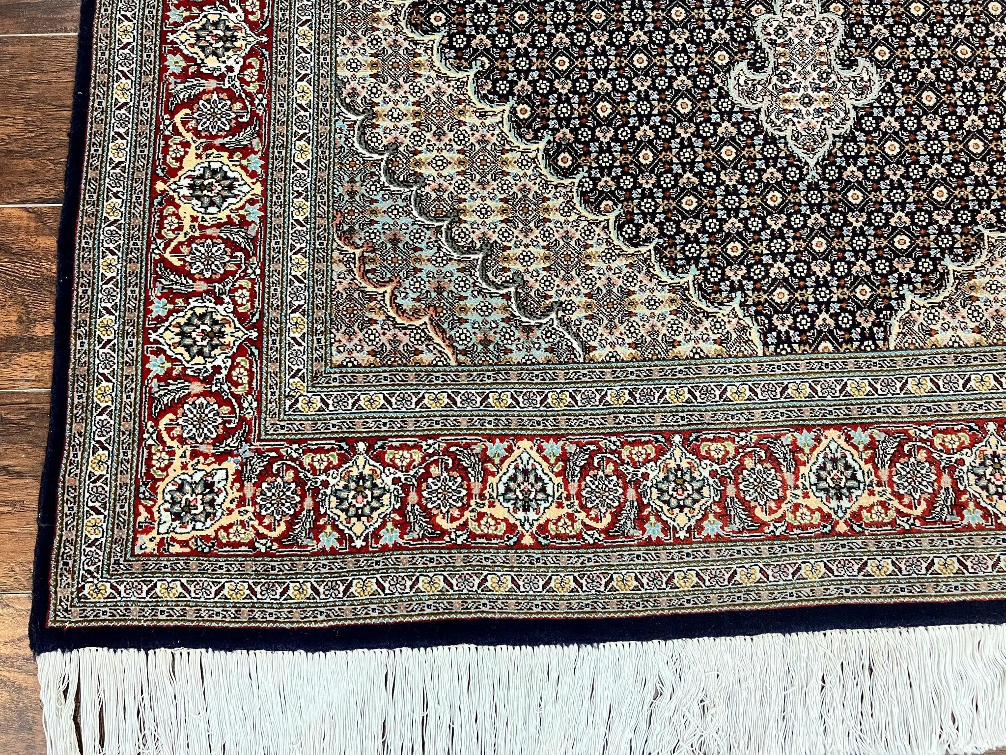 Persian Tabriz Rug 5x7, Wool with Silk Highlights, Hand Knotted Vintage Oriental Carpet, Very Fine, Herati Mahi Pattern, Black, Rare by Jewel Rugs