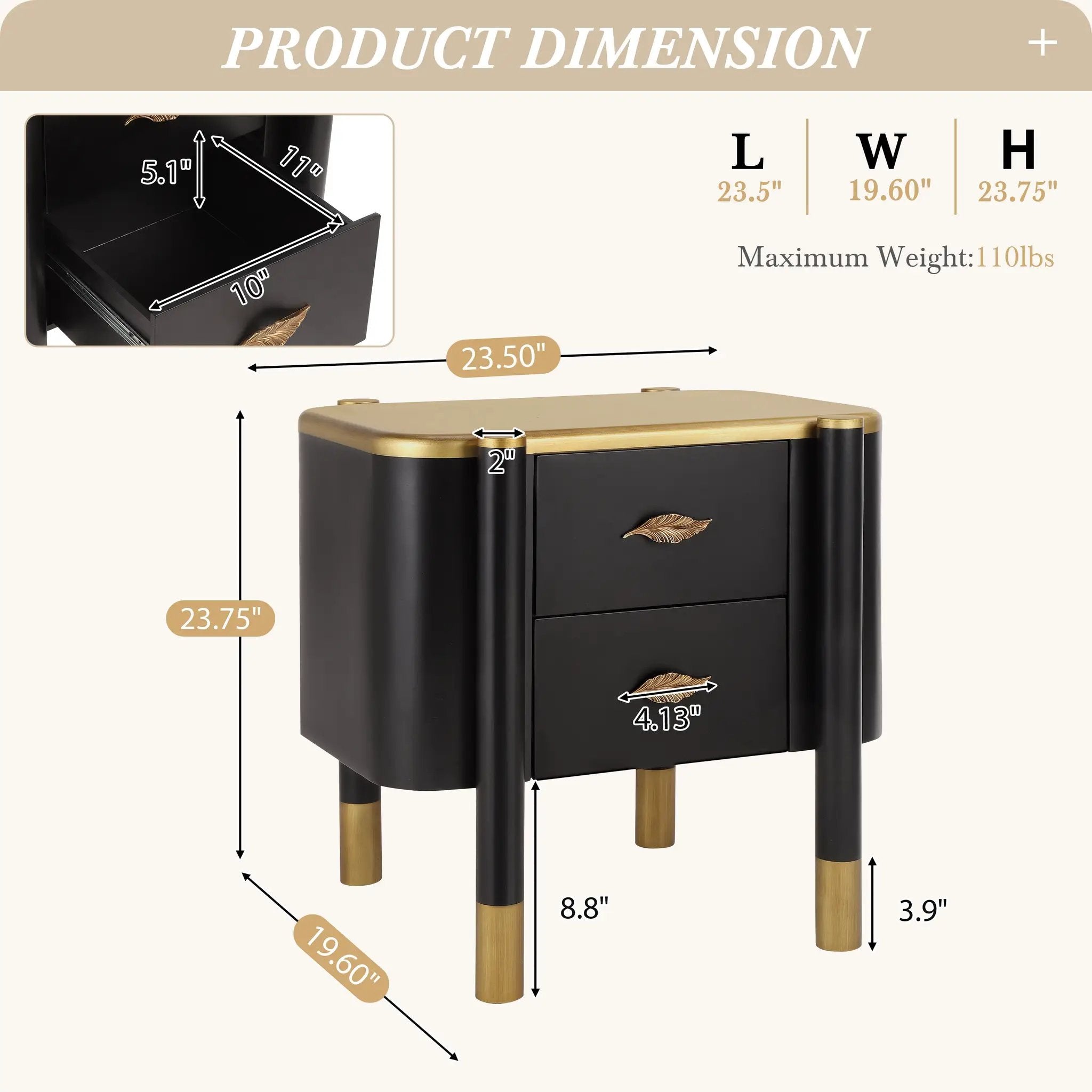 Contemporary 2 Drawers Nightstand with Curved Profile Design by HouseOfZazla