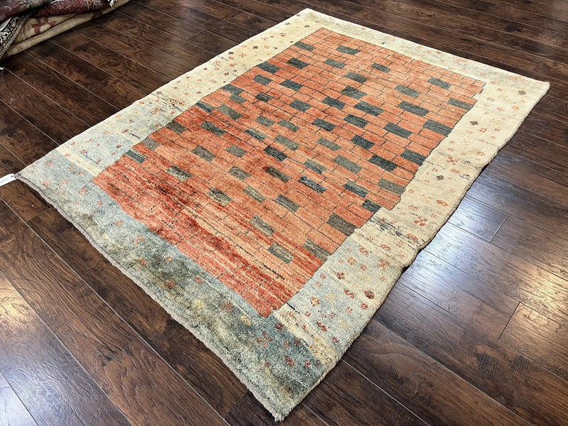 Persian Gabbeh Rug 6x8 ft, Wool Handmade Tribal Rug by Jewel Rugs