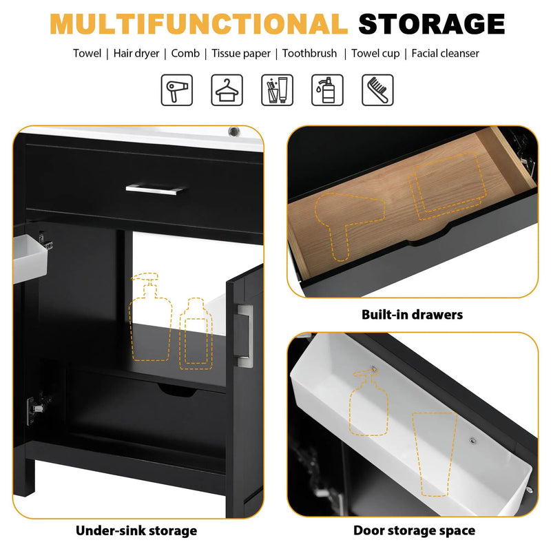 Bathroom Vanity With Sink And Ample Storage, Rectangular Undermount Sink - Black by Unique Piece Furniture