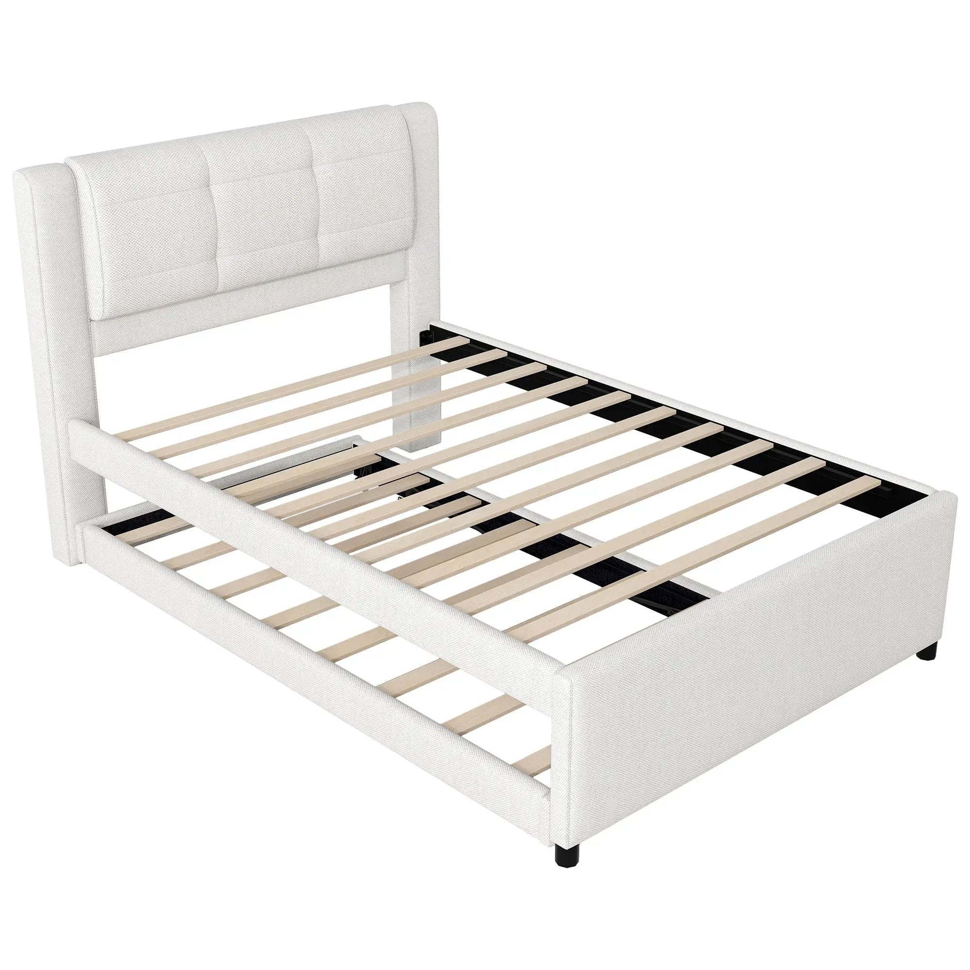 Upholstery Platform Bed With Trundle, Trundle Can Be Flat Or Erected by HouseOfZazla