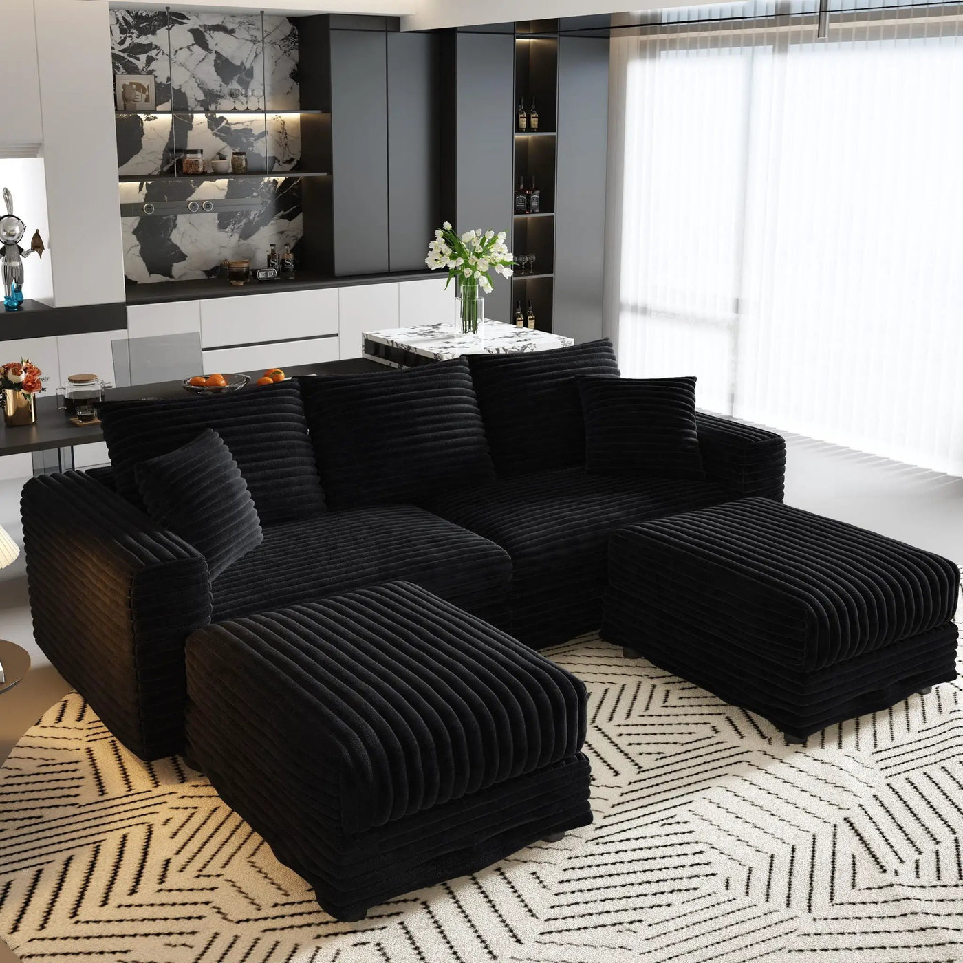 Deep Seat Convertible Sofa With Soft Pillows And Ottomans by HouseOfZazla