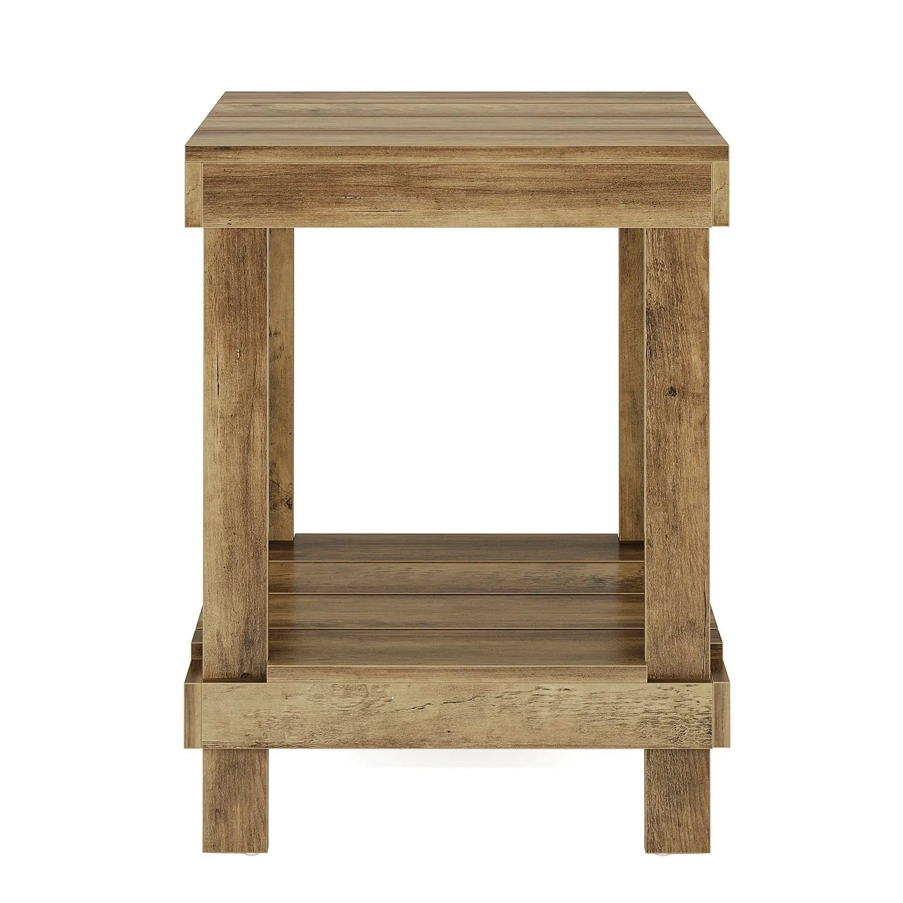 2 Tier End Table With Open Shelves, Natural Wood by HouseOfZazla
