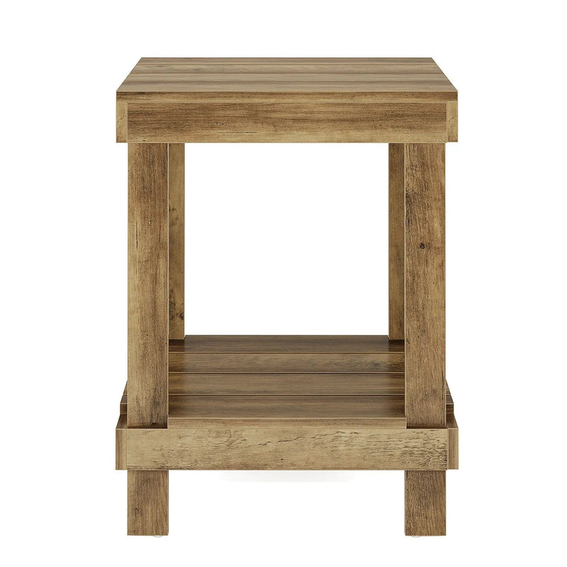 2 Tier End Table With Open Shelves, Natural Wood by HouseOfZazla
