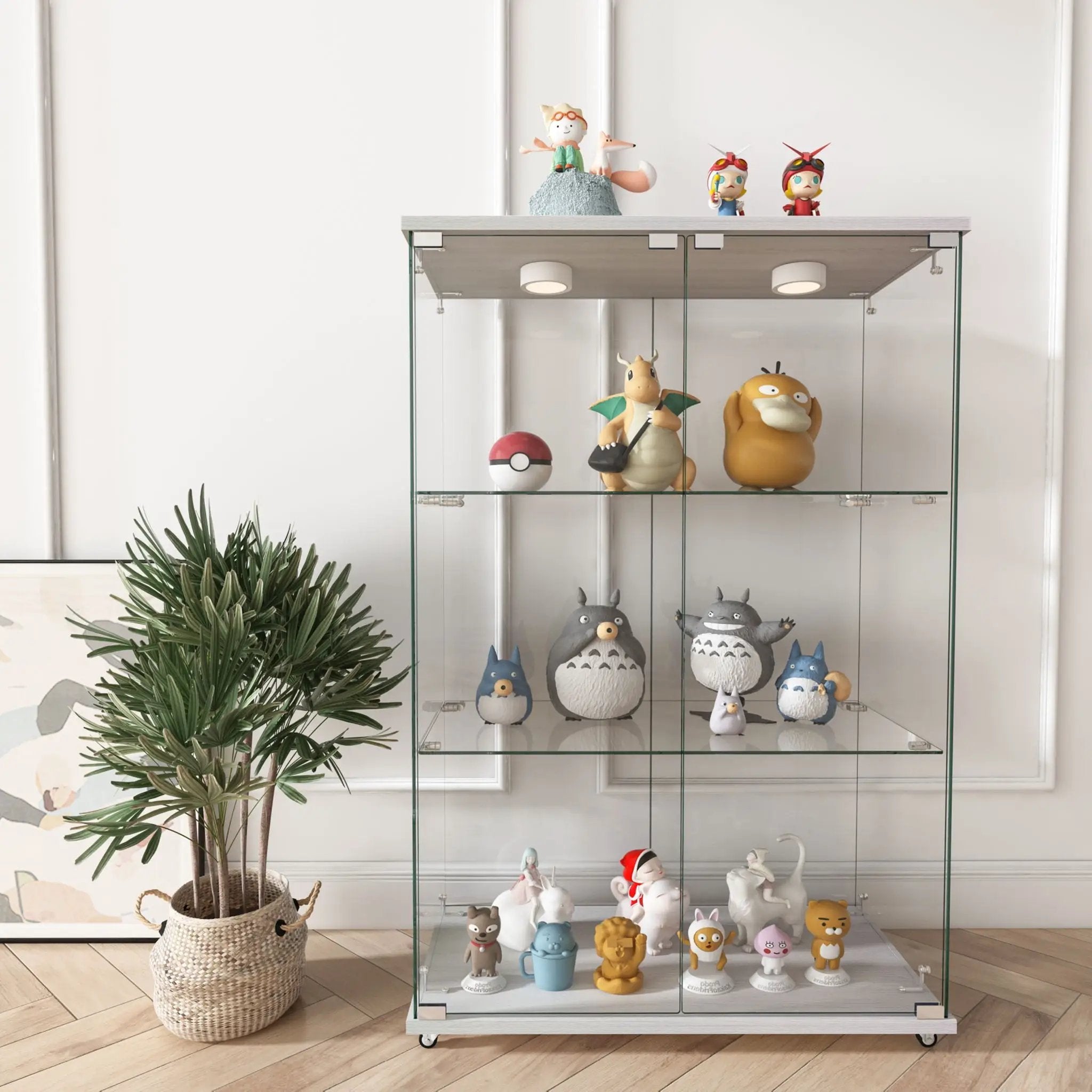 Modern Display Cabinet With LED Lights, Transparent Tempered Glass 2 Door Storage Case With 3 Shelves by Unique Piece Furniture