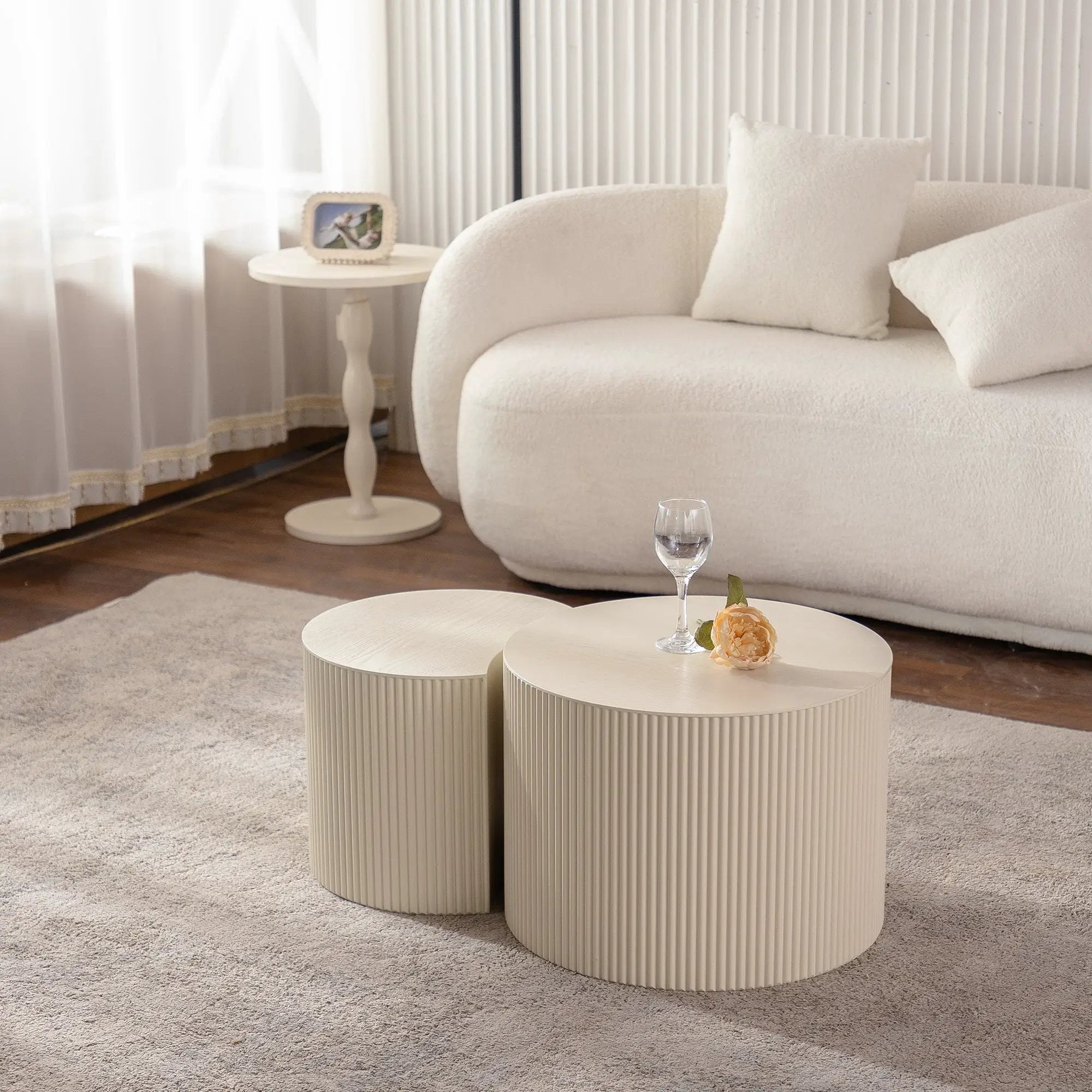 Round Coffee Table Handcrafted Relief Sturdy Pedestal by HouseOfZazla