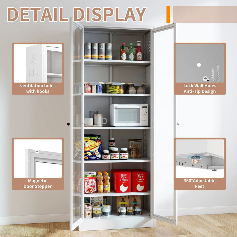 Industrial Metal Kitchen Pantry Cabinet With Adjustable Shelves - White by Unique Piece Furniture