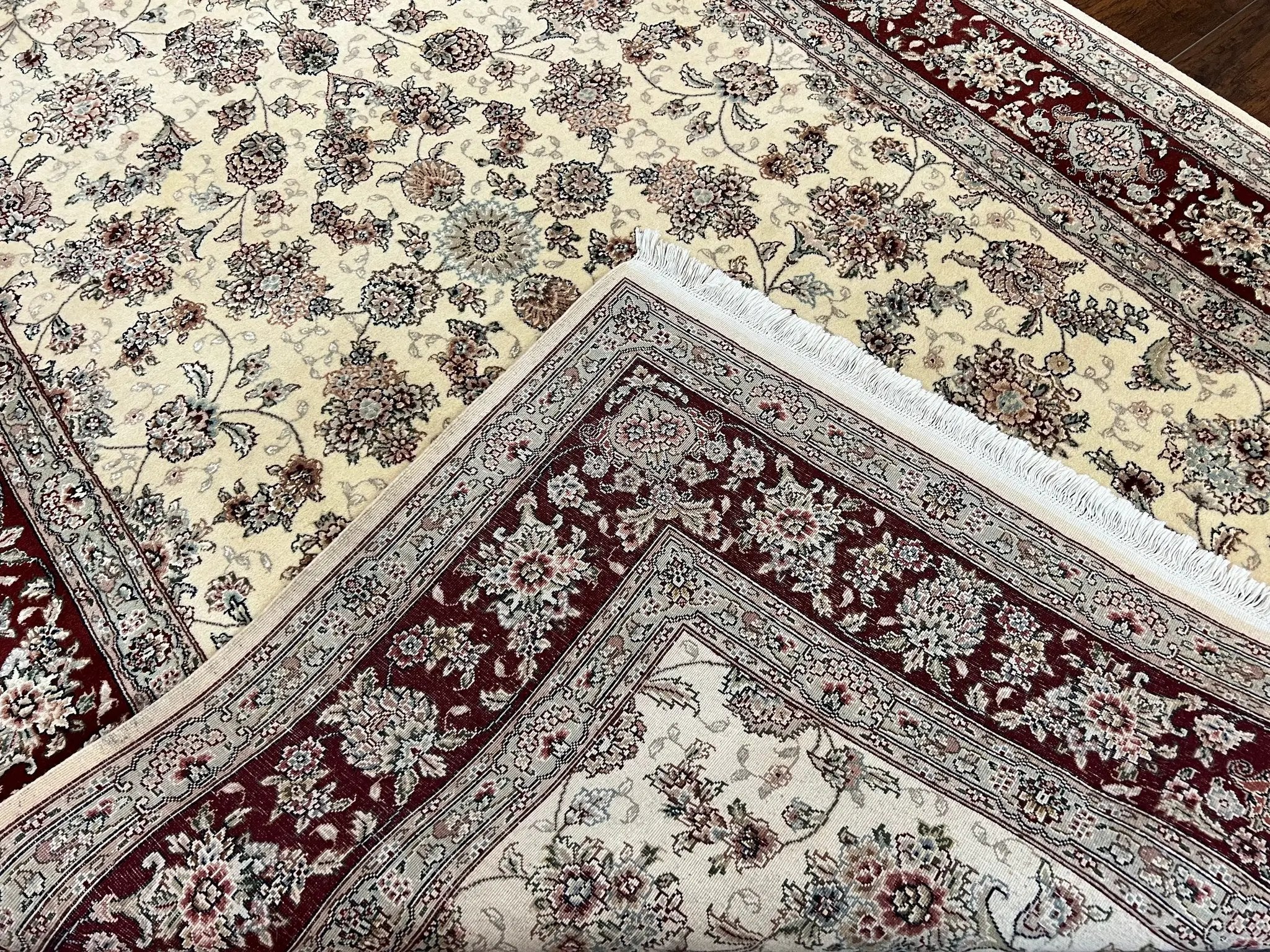Pak Persian Rug 6x9, Floral Allover Carpet 6 x 9 ft, Cream and Maroon Hand Knotted Wool and Silk Fine Oriental Rug, Traditional Vintage Rug by Jewel Rugs