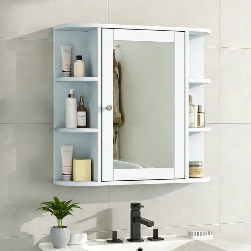 Bathroom Wall Storage Cabinet With Mirror And Adjustable Shelf, 6 Open Shelves by HouseOfZazla