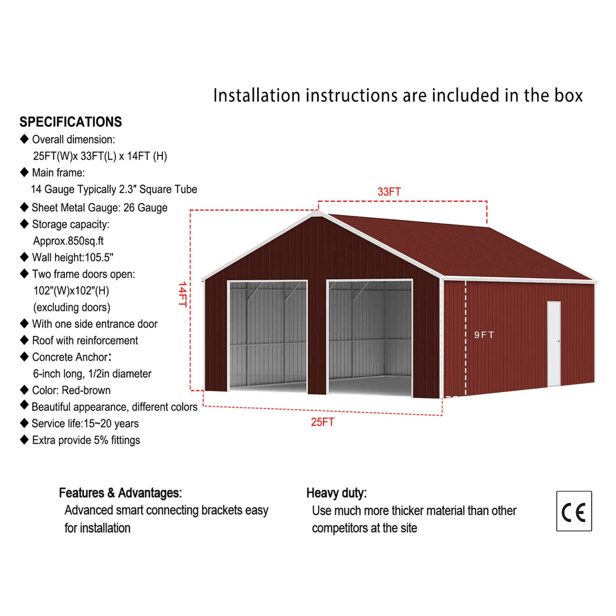 [25X33FT] Alora Heavy-Duty Dual-Door Galvanized Steel Storage Shed (SAK72345) by SAKSBY WHOLESALE