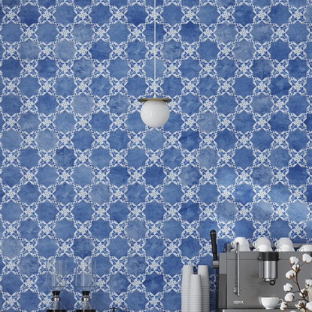 Cornflower Blue 5x5 Matte Ceramic Cross Deco Tile (27 pack, 5.37 sq ft/case) by Apollo Tile