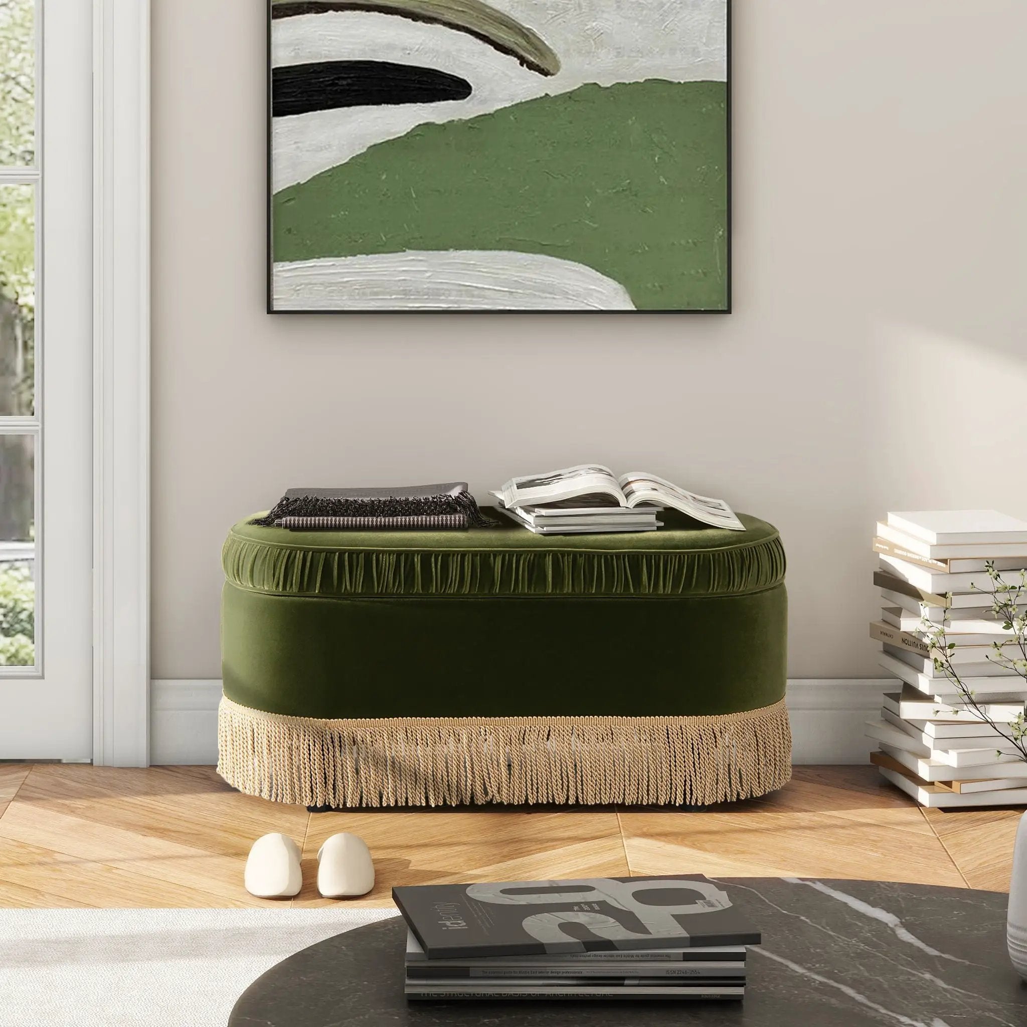 Serena - Contemporary Design Oval Storage Bench Ottoman by Unique Piece Furniture