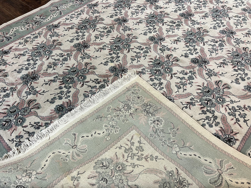 Belgium Power Loomed Rug 8x11, Ivory and Green, Wool Carpet, Floral by Jewel Rugs