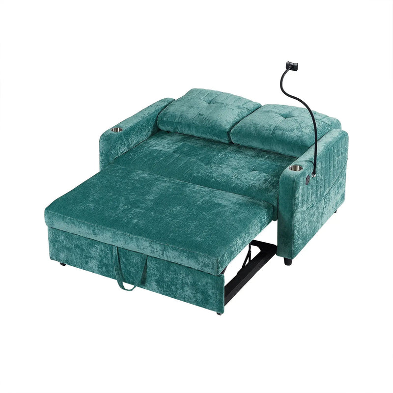 Modern Loveseat Pull Out Sofa Bed With Adjustable Backrest, Two Cup Holders, A Phone Holder, Three Charging Ports And Side Storage Pockets For Living Room by HouseOfZazla