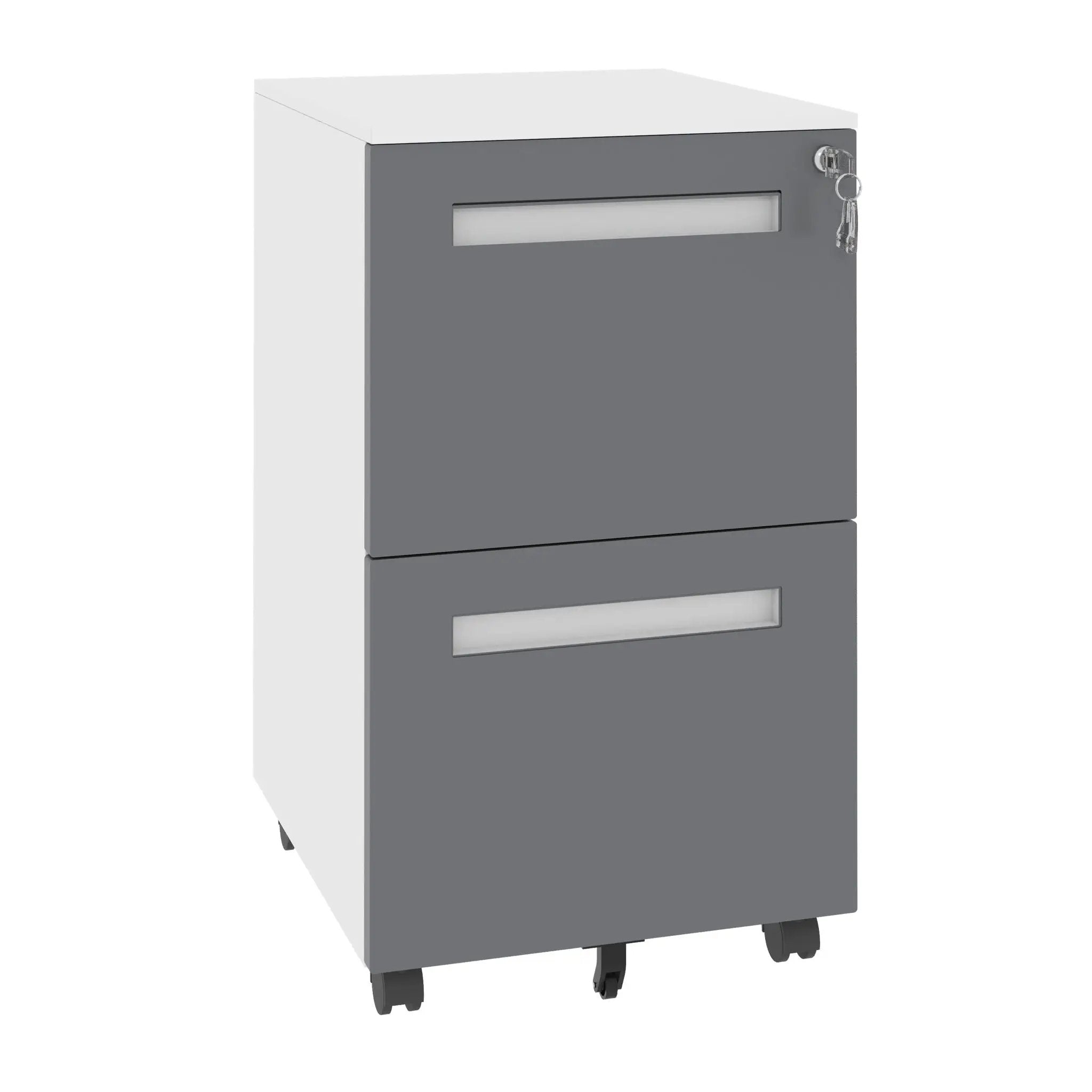 2-Drawer Mobile File Cabinet With Lock,On 360° Wheels, Holds A4/Letter/Legal Files - White by Unique Piece Furniture