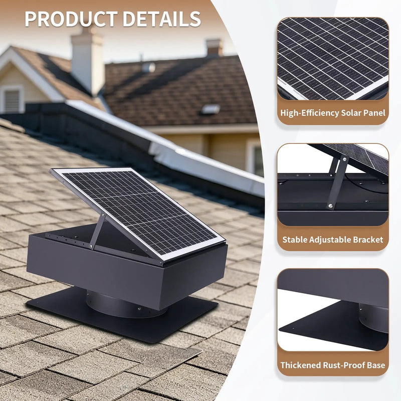 12" Solar Roof Vent Fan, 40W Dual Power Attic Exhaust Fan with Remote & Auto Start by HouseOfZazla