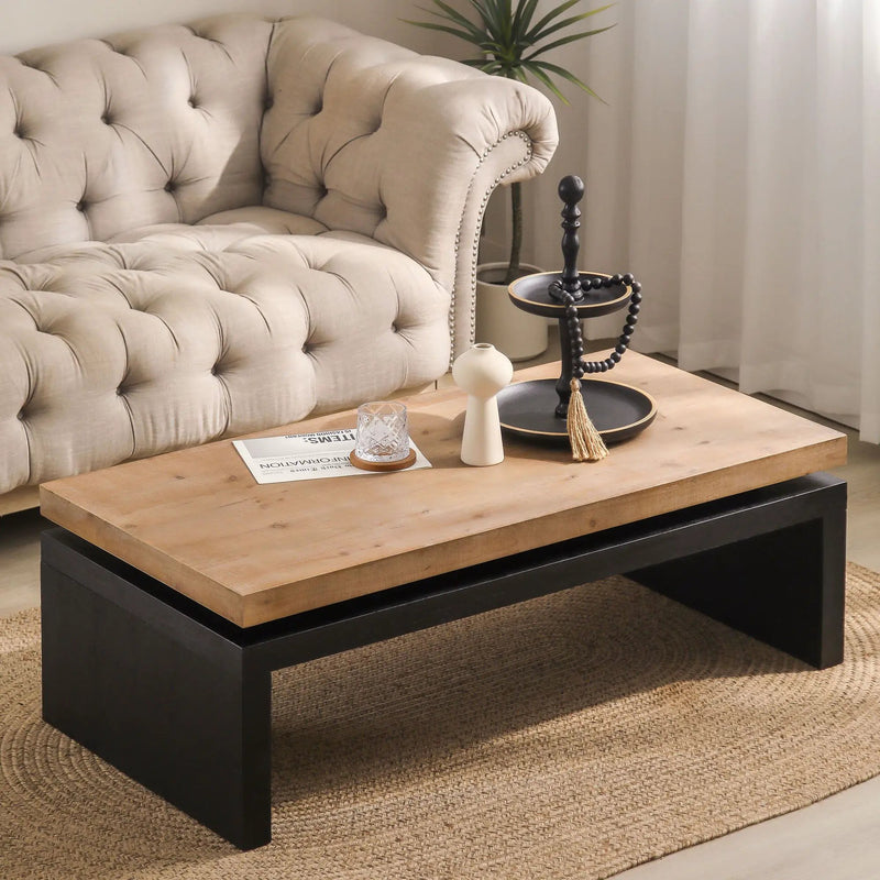 Coffee Table Rectangular Center Table For Living Room - Black / Natural / Multi / Natural Multi / Natural Wood / Natural Wood Wash by HouseOfZazla