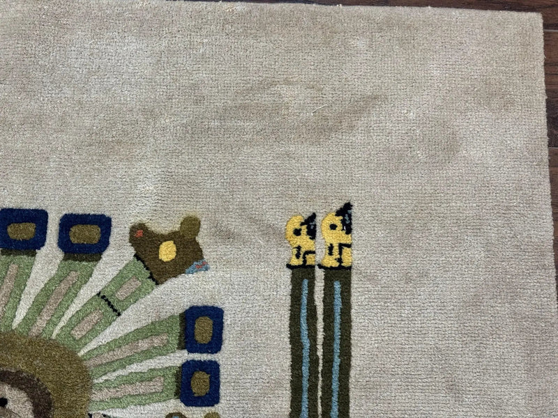 South American Rug 6x7, Unique Native American Design, Ivory, Ecuador Rug, Handmade Wool by Jewel Rugs