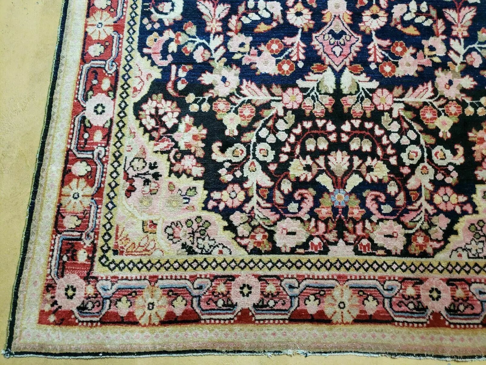 4' X 6' Antique Handmade India Floral Oriental Wool Rug Carpet Organic Blue by Jewel Rugs