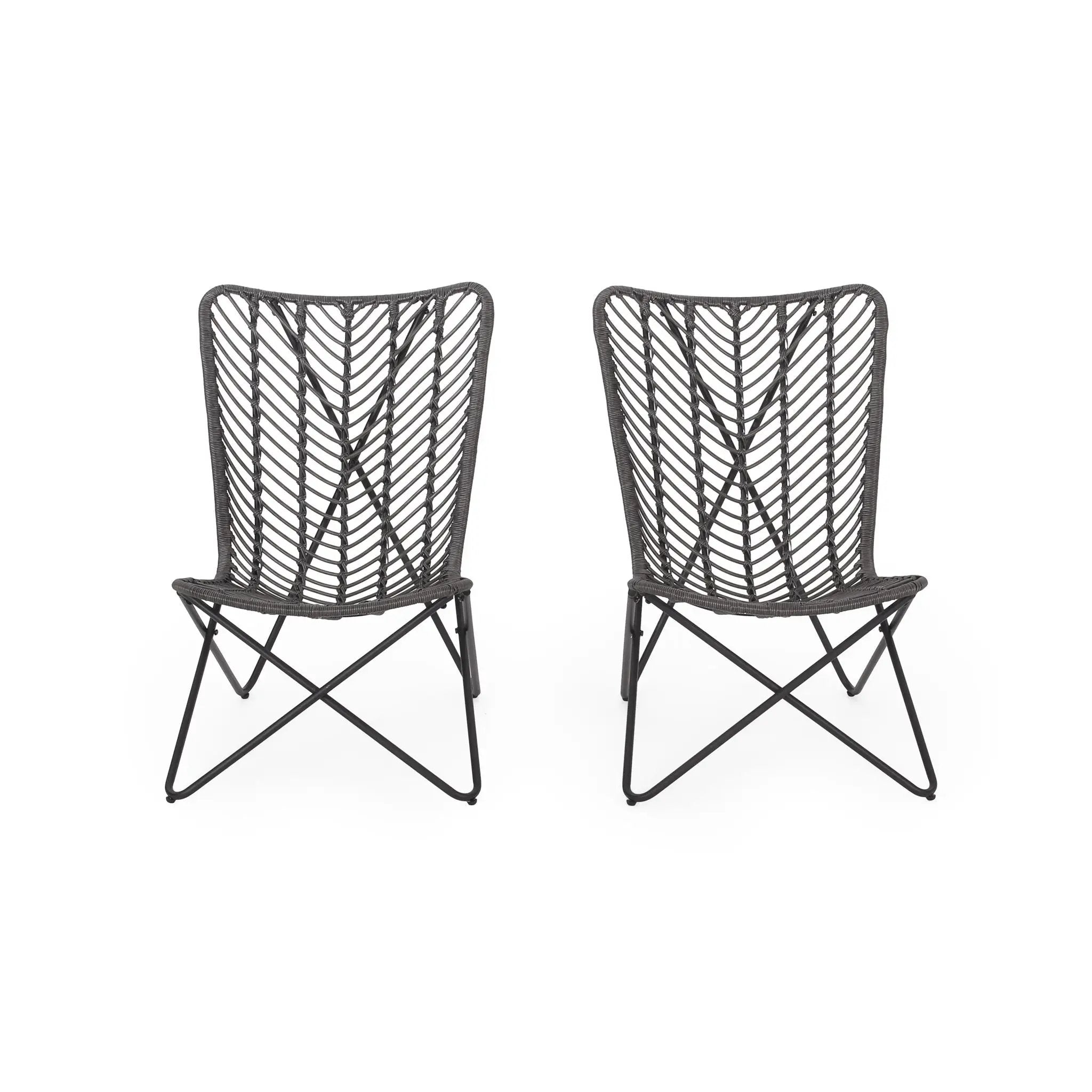 Outdoor Wicker Chair With Geometric Cross Base, Set of 2 - Gray by HouseOfZazla