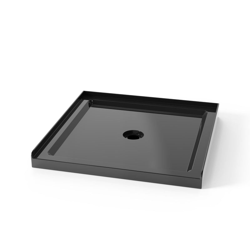 Shower Base, Anti Slip Center Drain Single Threshold - Black by HouseOfZazla