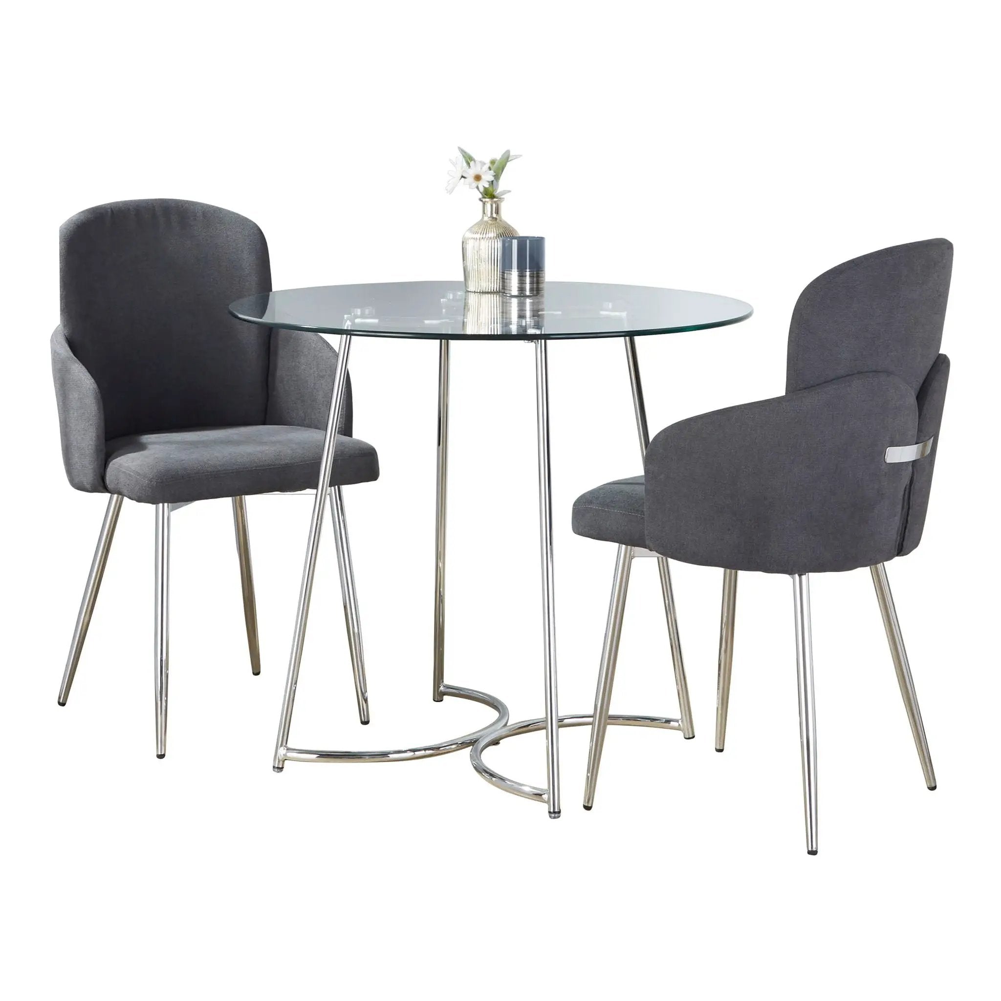 Cece Dahlia - 3 Piece Contemporary Dining Set - Chrome / Clear / Gray by HouseOfZazla