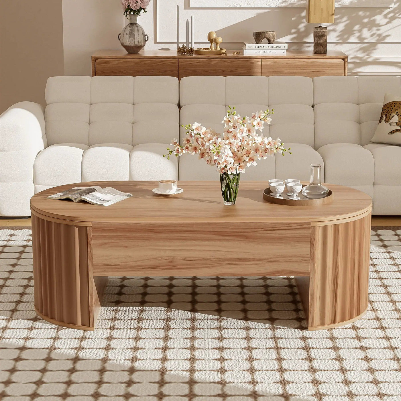 Lift Top Coffee Table With Hidden Compartment, Modern Oval Lift Tabletop For Home Living Room by Unique Piece Furniture