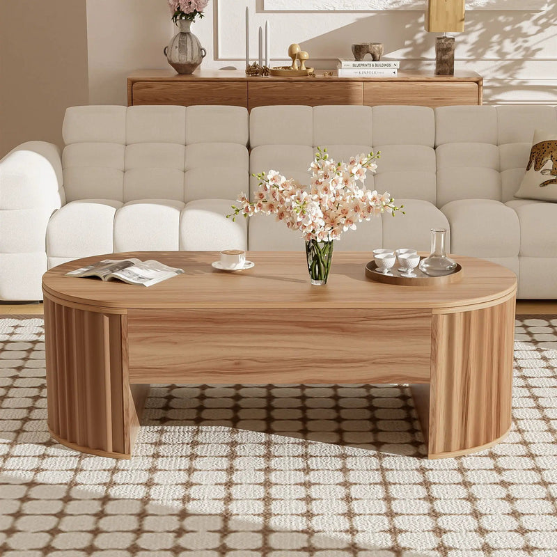 Lift Top Coffee Table With Hidden Compartment, Modern Oval Lift Tabletop For Home Living Room by Unique Piece Furniture
