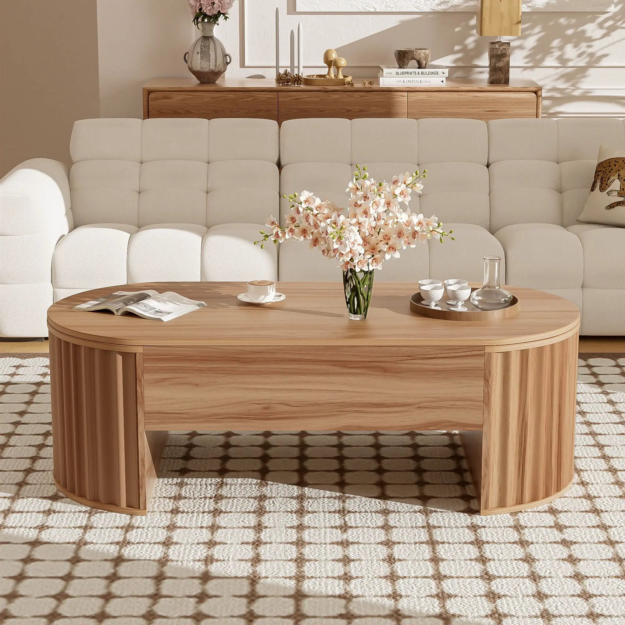 Lift Top Coffee Table With Hidden Compartment, Modern Oval Lift Tabletop For Home Living Room by HouseOfZazla